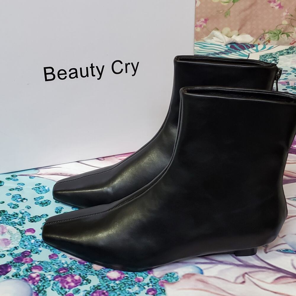 Beauty Cry Patent Soft Leather Pointed Sewing Thin Heel Ankle Boots Women's 7.5